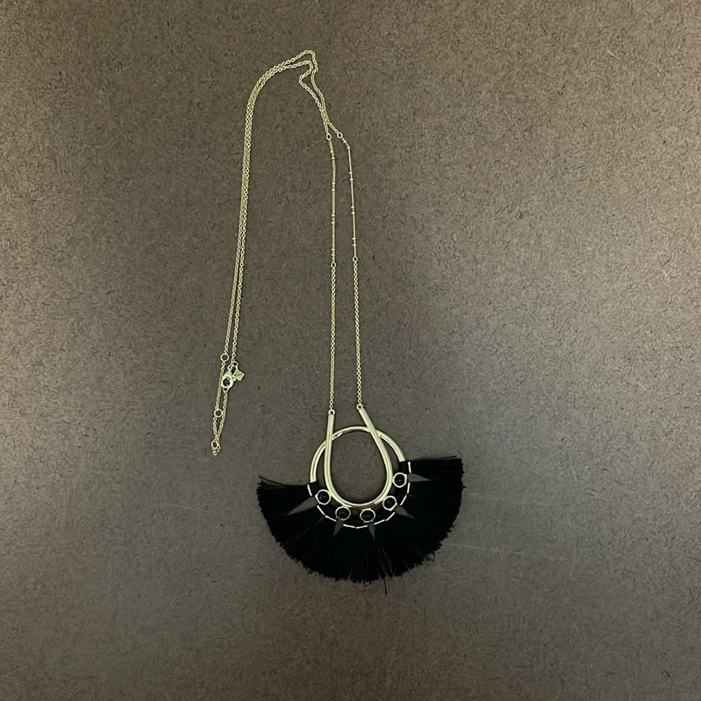 Rebecca Minkoff Statement Black Tassel and Stone Necklace
